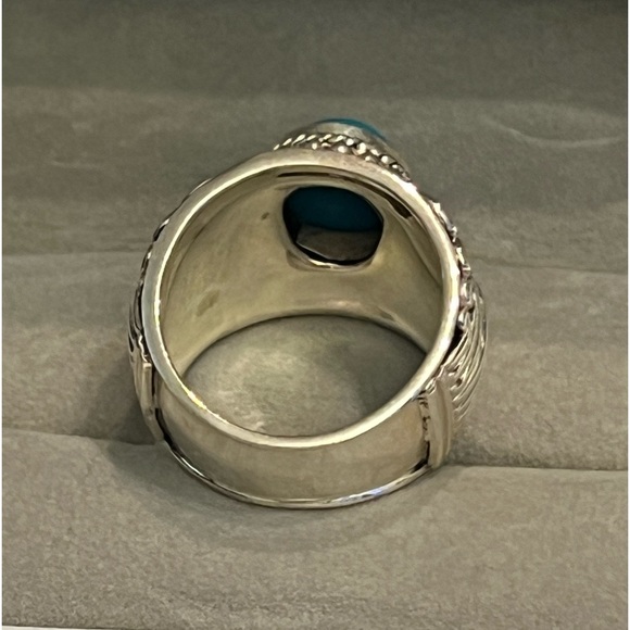 925 Sterling Silver Sleeping Beauty Turquoise 8 x 10mm oval, wide band ring - Picture 3 of 4